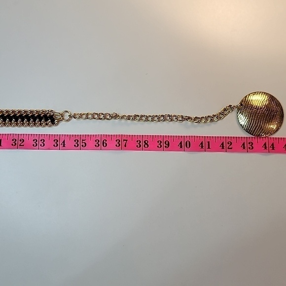 VINTAGE Gold Chain Black Leather Weave Belt with Medallion Links - Picture 5 of 6
